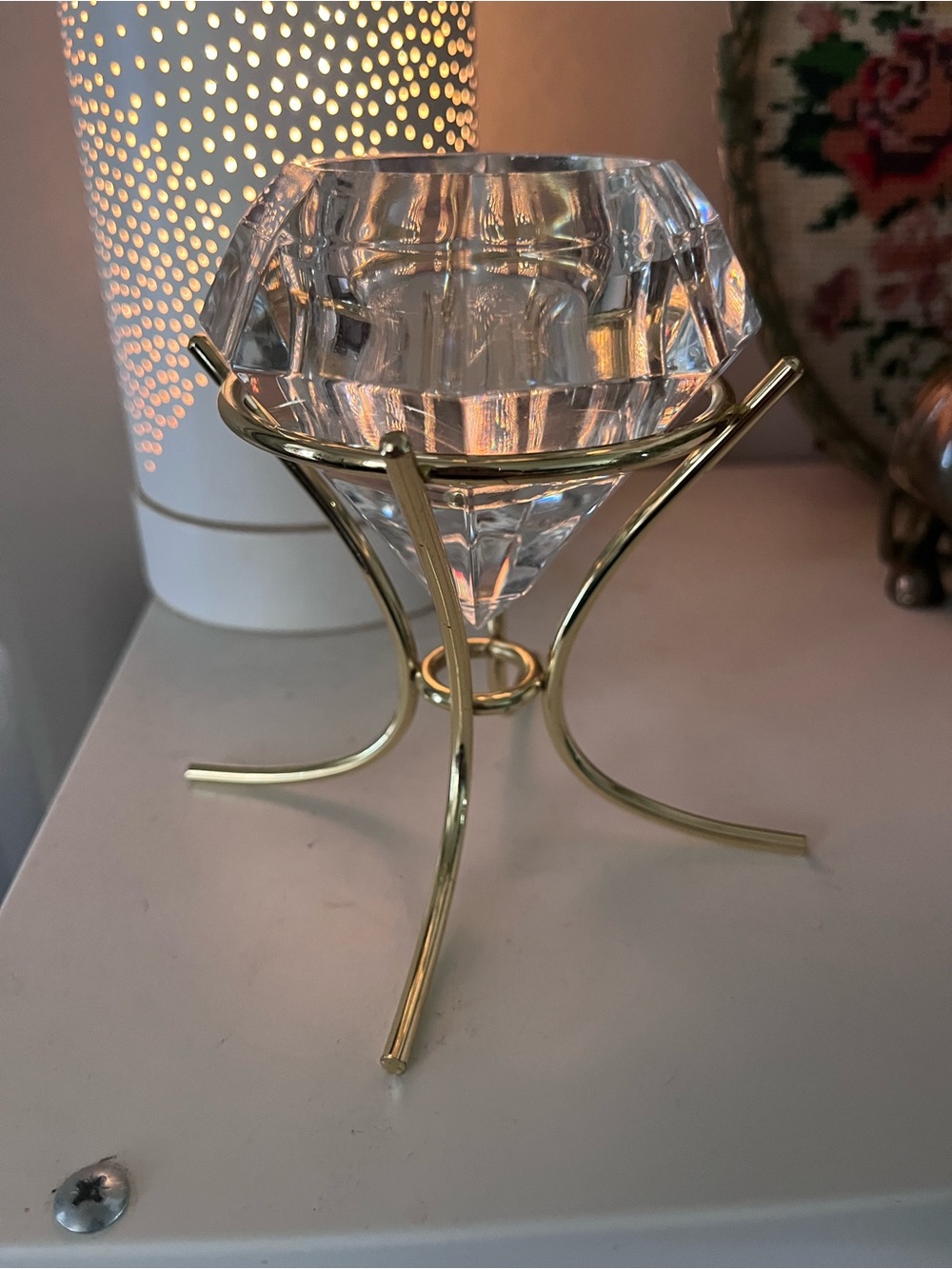PartyLite Clear Crystal Votive with Gold Stand